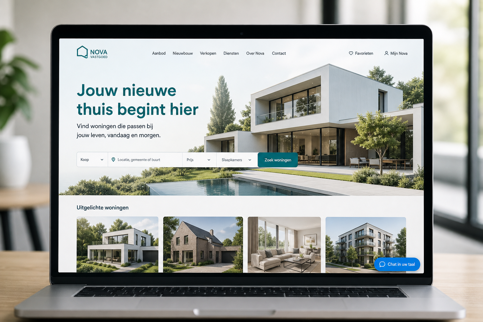 Website met Nova Chat-widgetknop rechtsonder